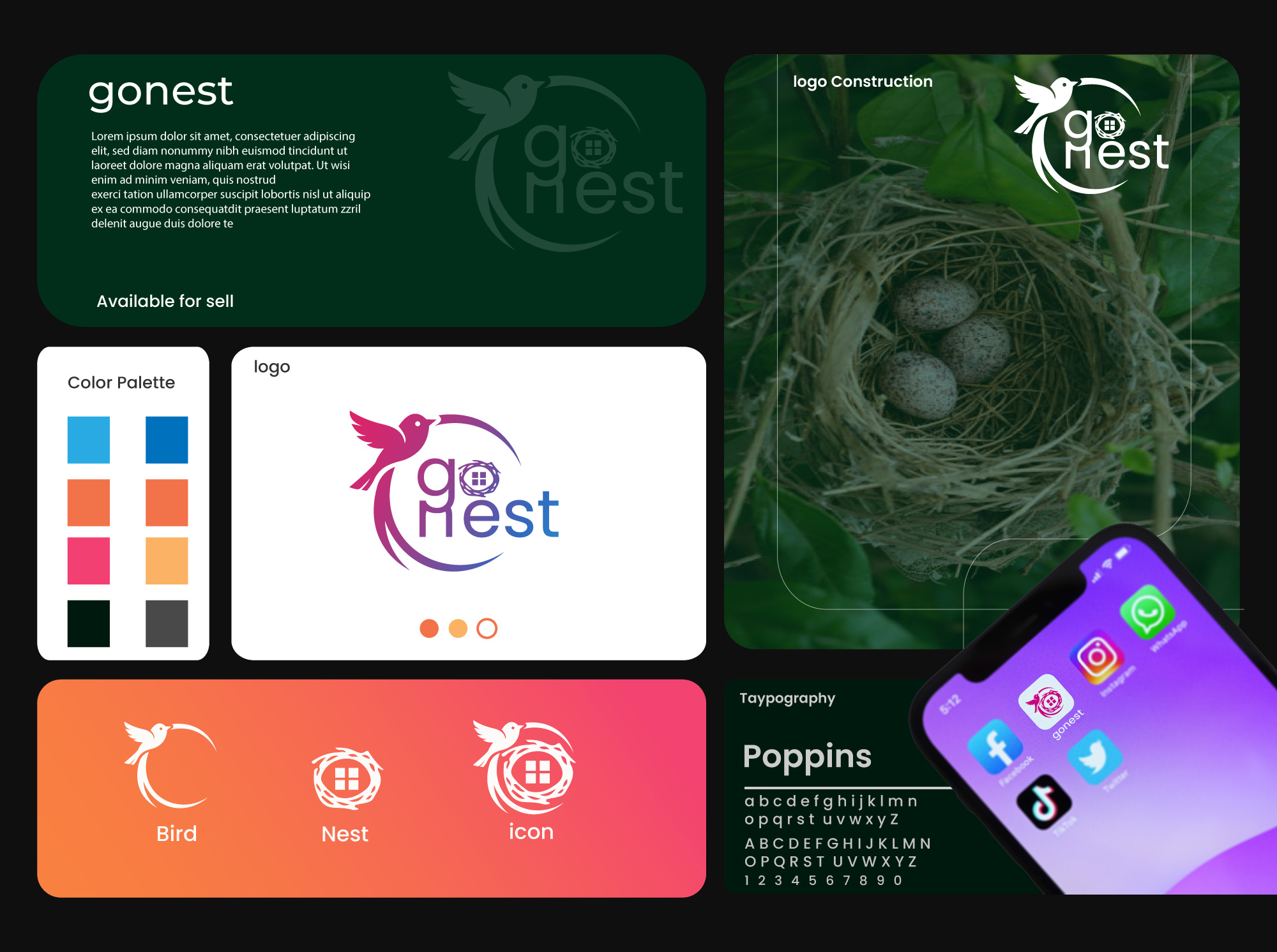 Modern Bird Nest Logo Design | Home & Property Brand Identity animal logo app icon bird logo bird nest branding design colorful logo creative logo elegant logo gradient logo home logo modern logo nature logo nest logo property logo real estate logo