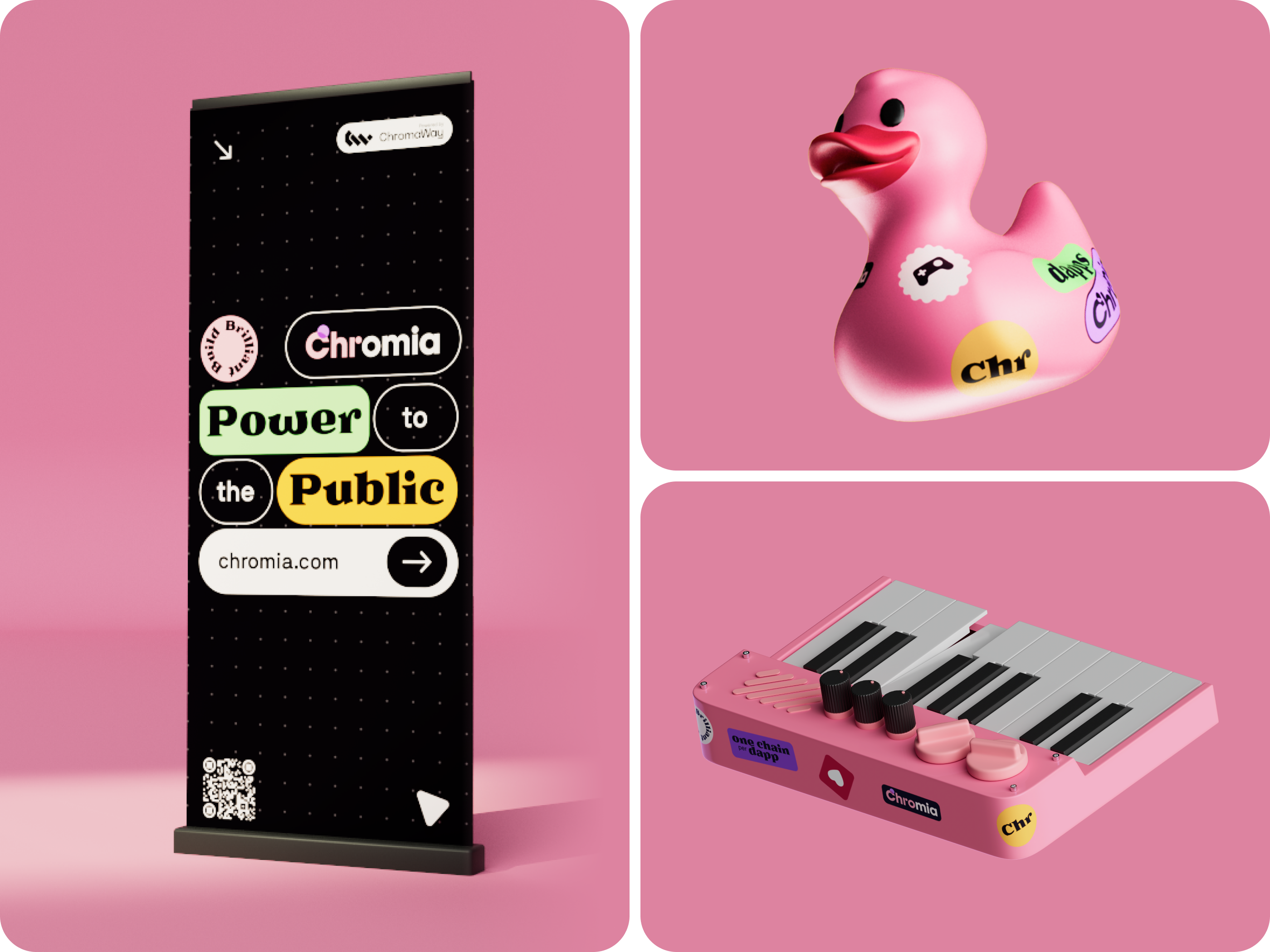 Chromia — Blockchain Brand Identity & Marketing Design 3d banner brand brand identity branding event design icons identity marketing marketing design marketing materials merch merhcandise web3 web3 branding