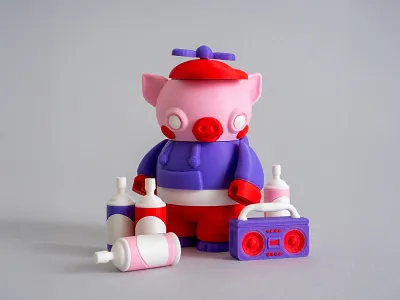 Taggy Funky Street Pig 3d 3d print 3d printing cha character characterdesign collection fdm graffiti pig street toy toy design urban