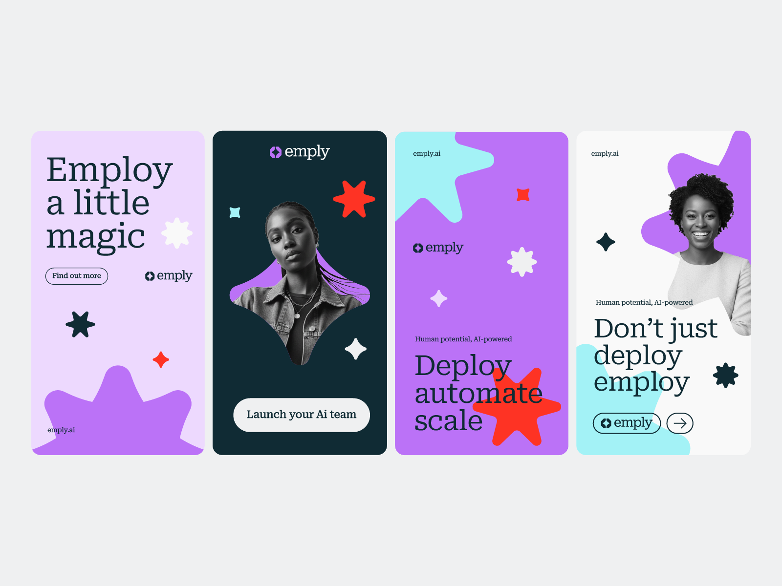 Emply - Brand visual identity system abstract logo agent logo ai logo automation logo blockchain logo brand pattern branding community logo data logo finance logo fintech logo friendly logo minimal logo modern logo social media startup logo tech logo trading logo vibrant logo branding web design