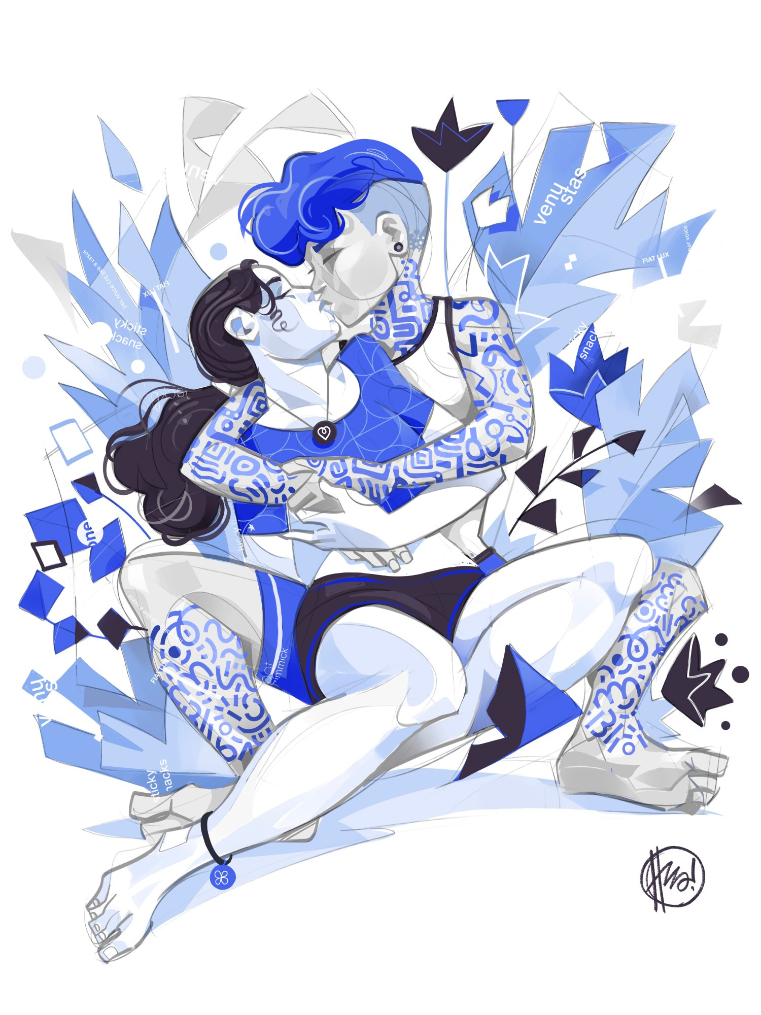 Our Afternoons (R2) 🤍💙🖤 blue hug illustration lifestyle love millennials monochrome relationship society young prople