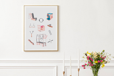 Pilates interior poster branding graphic design illustration logo pilates pilates art reformer