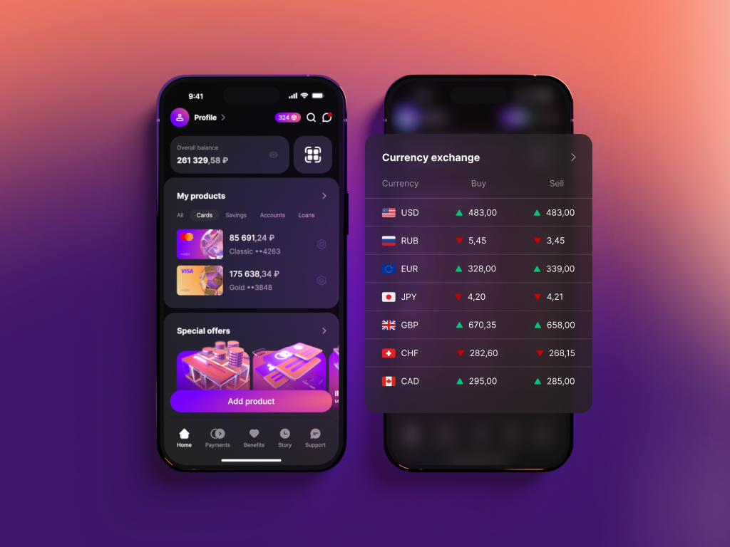 Main page UI – Fintech Mobile App 3d 3d icon app banking cinema 4d fintech interface ios mobile ui uxui