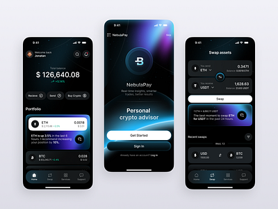 Crypto Mobile App - AI powered app artspire crypro crypro app cryptocurrency defi digital digital banking financial fintech investment ios mobile mobile app mobile ui payment screens wallet