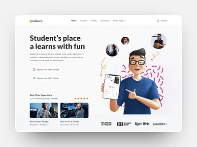 Students - Online E-Course Landing Page clean website course course website e course e learning education website elementor landing page template ui ui design uiux website wordpress