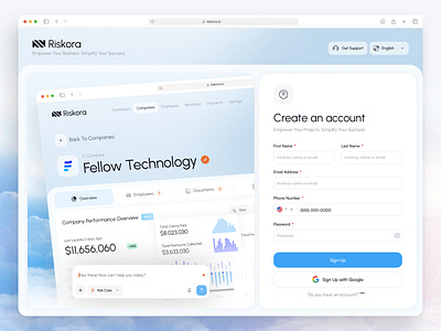 Riskora - Login Page Dashboard Saas ai calm chatbot clean dashboard forget password graphic design insurance login onboarding sign in ui ui kit ux web app