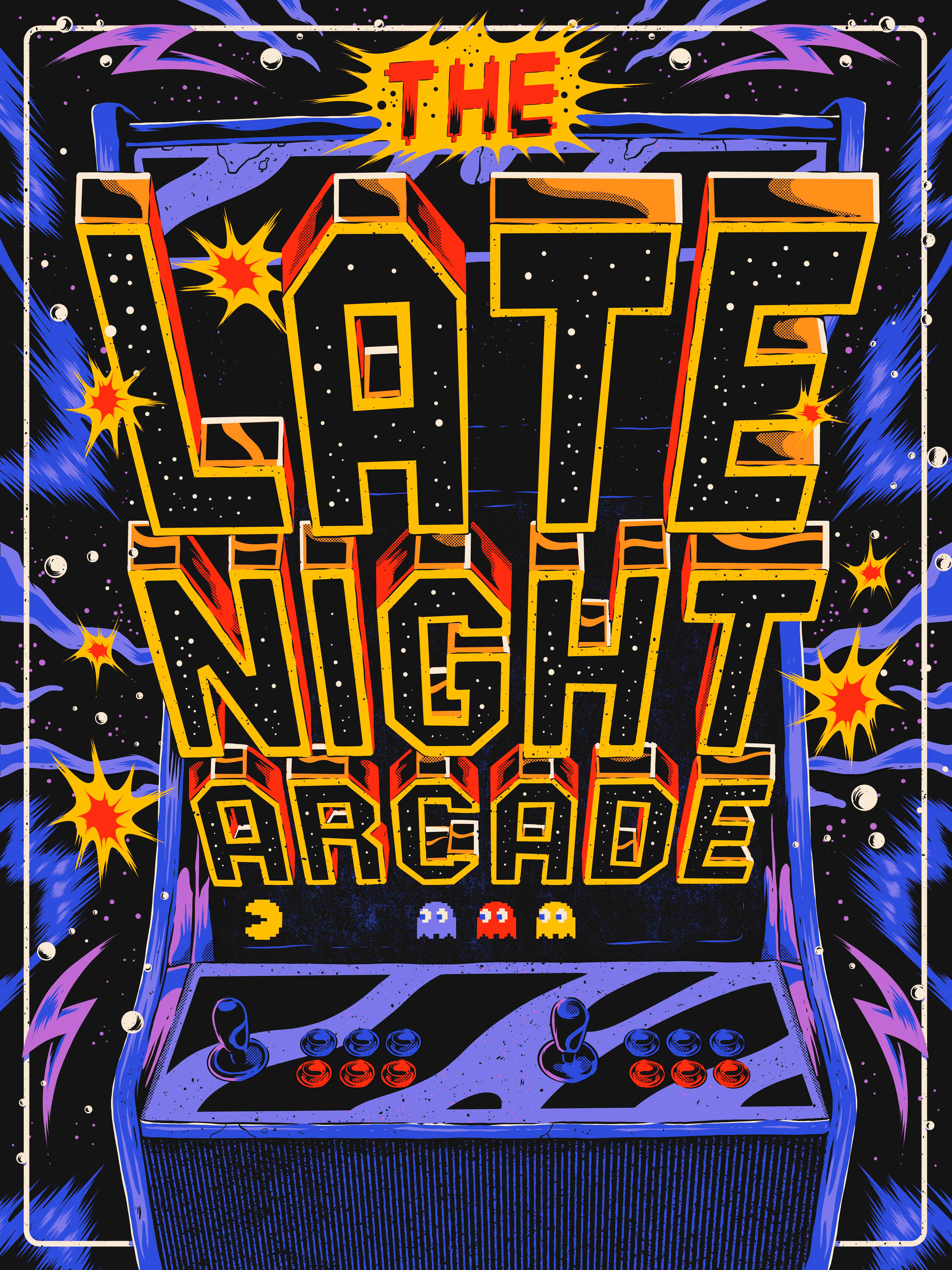 The Late Night Arcade print arcade branding design graphic design illustration poster poster design print retro space typography