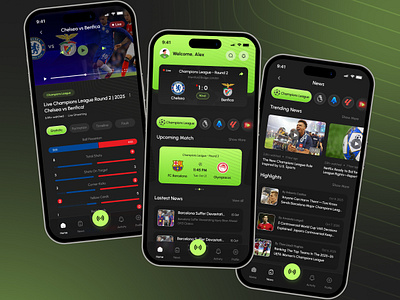 Kivora – Live Streaming & Soccer Sport Mobile App UI Design app app design dark live stream minimalist mobile app mobile app design modern news app product design professional sport sport app sport mobile app startup streaming app ui ux web design website