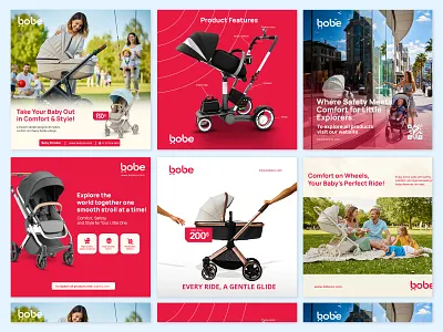 Social Media Design - Bobe Stroller baby stroller company black brand design brand identity design cream logo red social media design social media manager social media marketing stroller stroller company
