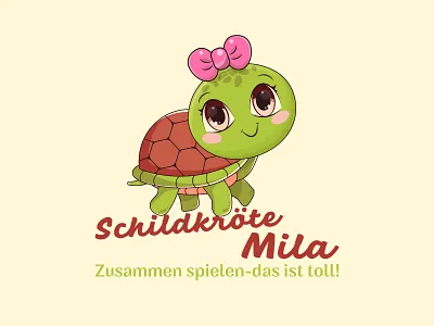 Cartoon Turtle girl with a pink bow. anomal branding cartoon children´s illustration design graphic design illustration image logo sticker typography vector