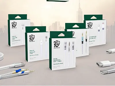 Elegant Retail design for Green Lion Plus Mobile Charge Cable branding design graphic designer illustration label design mockup packaging design packaging designer structural design tech product packaging ui