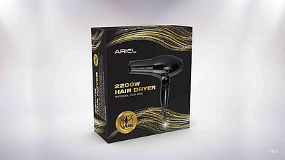 Black and Gold Packaging Design for Ariel Hair Dryer branding design graphic designer illustration label design mockup packaging design packaging designer structural design ui