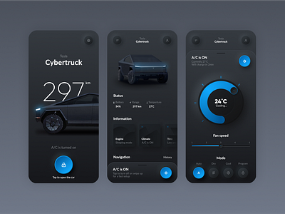 AI Tesla Cybertruck Control App ⚡️ | Smart Vehicle Dashboard ai appdesign application design car car app car rent car sharing clean dashboard design design electric electric car ev minimal mobile app mobile design monochromatic ui design user interface ux design