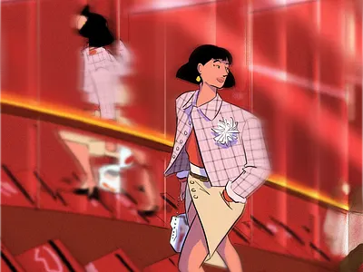 On the stairs colour design drawing fashion illustration paris style