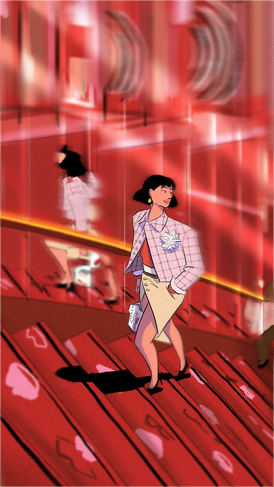 On the stairs colour design drawing fashion illustration paris style