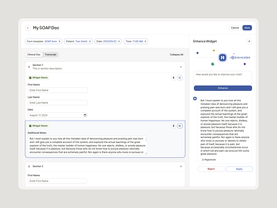 HI - Design Exploration ai branding builder design draganddrop illustration logo minimal product recording sections summary transcription ui ux voice widgets