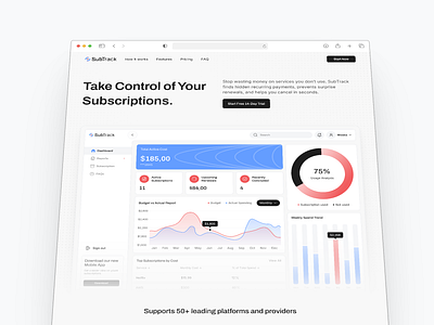 SubTrack Landing Page design figma landingpage saas subscription tracker ui ux webdesign