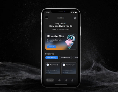 Orbi – AI Chatbot App Design 3d ui ai chatbot app app ui concept clean ui design creative design dark mode ui figma design futuristic design minimal app design mobile app design modern design product design smart assistant ui ux design