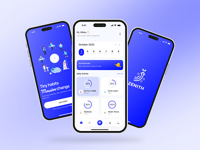 ZENITH- Smart Habit Tracking App app design app design concept habit tracker app health monitoring app minimal app design mobile app onboarding mobile app ui mordern app smart habit tracking app tracking app ui ui design
