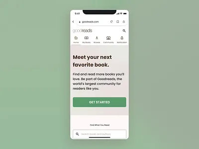 Revamping the Goodreads beige booklovers branding brown creative goodreads green home interface landing page landingpagedesign navbar navigationbar reading tabbar ui userfriendly userinterface ux webdesign