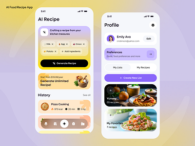 AI Food Recipe App Design android app design calorie ai cook delivery app diet food app food calorie food delivery app ios kitchen meals minimal mobile nutrition app online order app recipe app recipes restaurant app