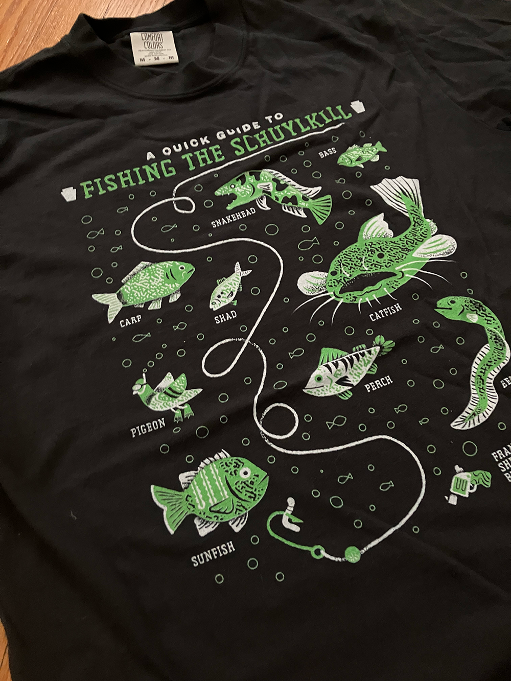 Fishing the Schuylkill shirt by James Olstein conceptual illsutration editorial editorial illustration fish illustration james olstein jamesolstein.com philadelphia shirt texture vector