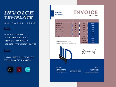 InDesign and Canva Invoice Template clean template creative template invoice template minimalist invoice unique invoice unique template