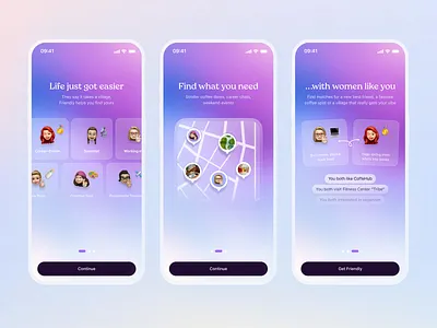 Friendly. Mobile App Design app avatar gradient mobile onboarding ui
