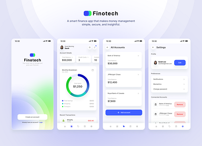 Finance Mobile App Screens Designs for Finotech adobe agency animation app banks company finance design figma finance app graphic design invesment loans mobile mobile apps product design ui user interface ux website
