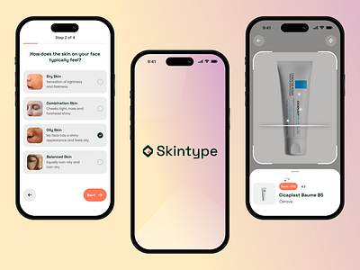 Skintype - AI Mobile App ai artificial intelligence branding logo product design skinvision user interface