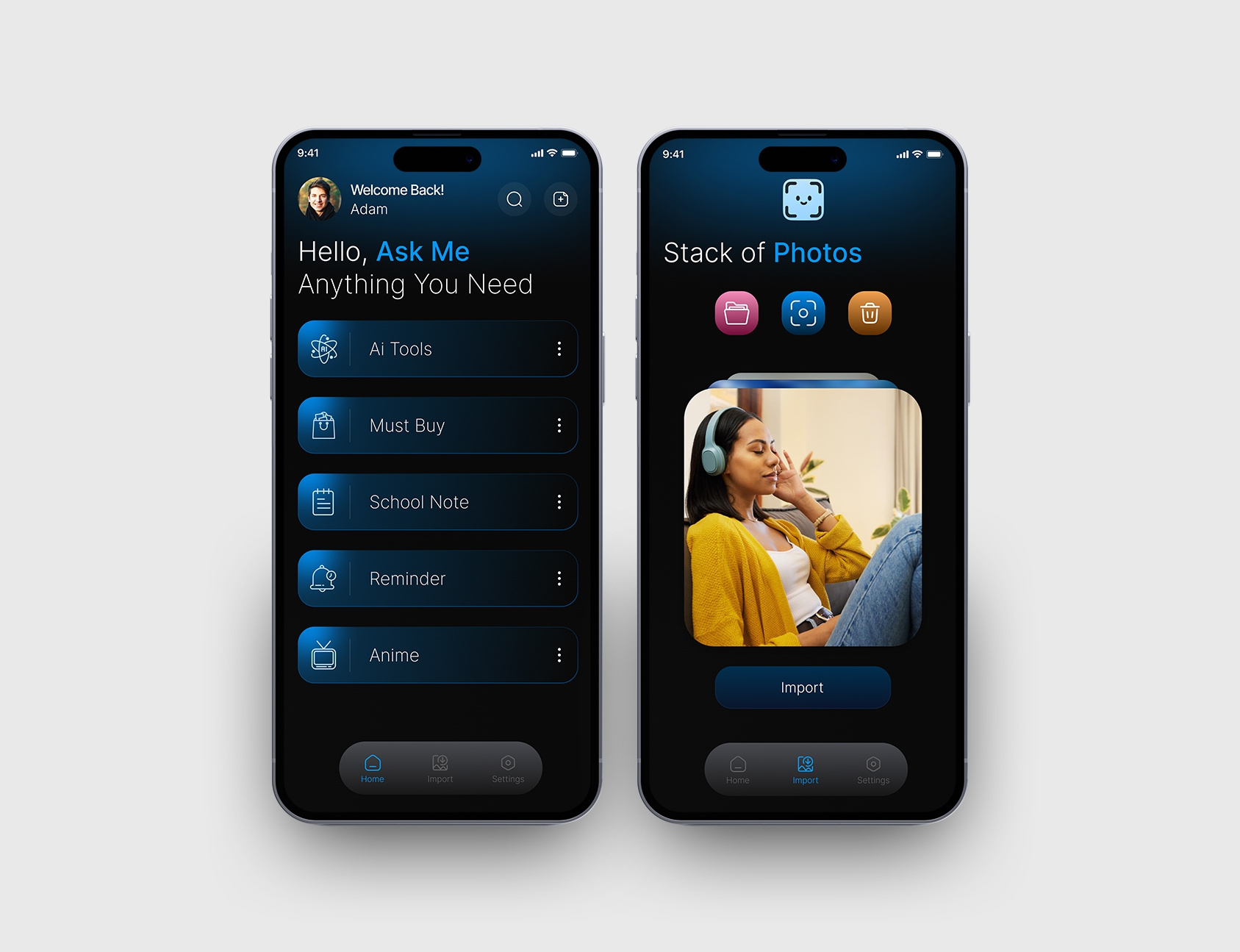 Example of Modern App UI Screen (Light & Dark Mode)