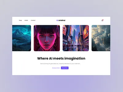 ArtMind Website Design 3d ai ai website art artgallery artmind branding design digital art figma graphic design landing page logo ui uiuxdesign user experience ux web design website website design