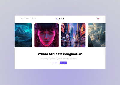 ArtMind Website Design 3d ai ai website art artgallery artmind branding design digital art figma graphic design landing page logo ui uiuxdesign user experience ux web design website website design