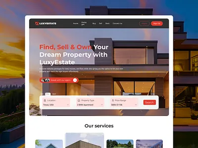 Real Estate Platform Landing Page – Dark & Light Modes clean ui design figma design lan landing page ui ux website design