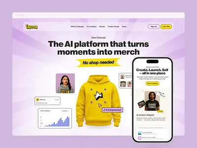 Gabooja. Landing Page Design ai charts colours landing landing page mobile design pink promo landing page purple ui ux web design yellow