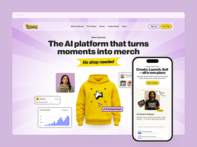 Gabooja. Landing Page Design ai charts colours landing landing page mobile design pink promo landing page purple ui ux web design yellow