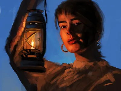 portrait of a lantern girl- digital painting digital art portrait painting