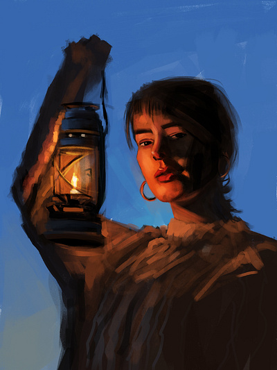 portrait of a lantern girl- digital painting digital art portrait painting