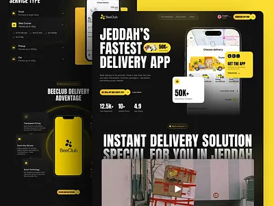 Beeplus - Delivery App Landing Page Animation animation app app design clean design delivery app digital agency ecommerce homepage landing page marketing modern design motion graphics product design typography ui uiux design uiuxdesign web design website website design