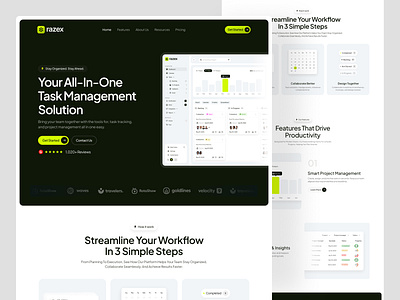Razex | Project Management Website branding clean design home page illustration landing page ui uiux web design website