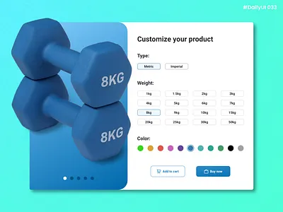 Daily UI #033 - Customize Product blue branding cart customize product daily daily 100 challenge daily ui daily ui 033 dailyui design graphic design minimal muscle shop shopping ui ux weights weird workout