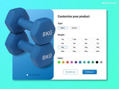 Daily UI #033 - Customize Product blue branding cart customize product daily daily 100 challenge daily ui daily ui 033 dailyui design graphic design minimal muscle shop shopping ui ux weights weird workout