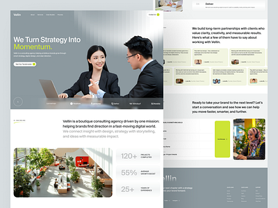 Vellin – Consulting Agency Landing Page Design agencylandingpage agencywebdesign branding consulting consulting landing page consulting website consultingagency creativeagency digitalagency figmadesign landingpage minimaldesign modernwebdesign onpagedesign portfoliodesign uiux uxuidesign webdesign