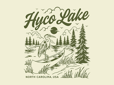 Hyco Lake Vintage Illustration Brand apparel badges bird branding clothing design graphic design hand drawn illustration kayak lake logo nature north carolina outdoor retro tree typography vector vintage