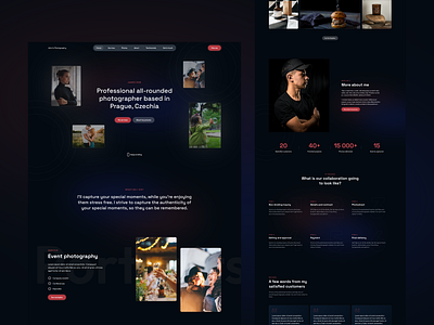Freelance Photographer Website black clean dark mode design gradients modern photographer photos portfolio webdesign website