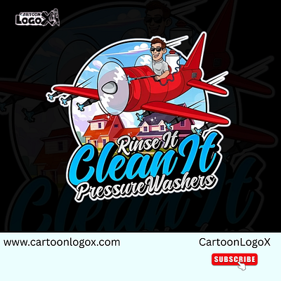 Cartoon Pressure Washing Logo | Rinse It Clean It | CartoonLogoX brand design branding cartoon logo cartoon logo designer cartoonlogo cartoonlogox creative process creativebranding design design inspiration graphic design illustration art logo logo showcase mascot logo vector logo visual branding