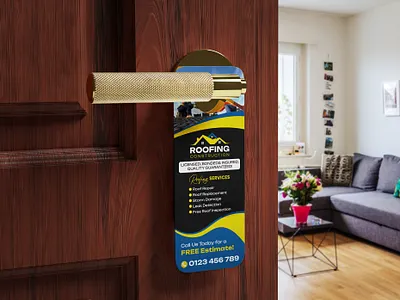 Roof Repairing, Roofing Construction Door Hanger Design Template clean layout construction ad construction print contractor template handyman design home improvement local business ad modern hanger print template printable hanger professional design renovation promo repair company repair marketing roof maintenance roof repair design roofing door hanger roofing promotion service branding vhome service flyer