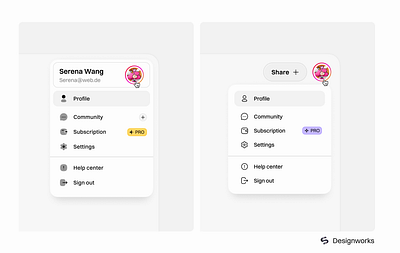 User account dropdown ui ux