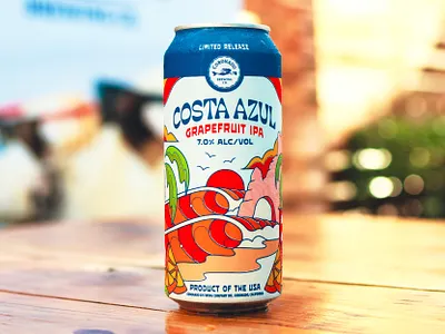 Costa Azul - Coronado Brewing Beer Packaging Design beach beer can design beer design beer packaging design california coronado brewing nienowbrand san diego san diego beer surf artist surfing illustration tropical beach illustration