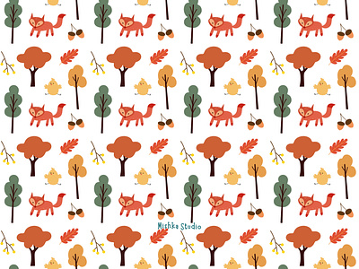 Little Woods Collection acorns autumn leaves autumn pattern digital art digital illustration digital pattern fall surface design fox graphic design home decor office decor wall art